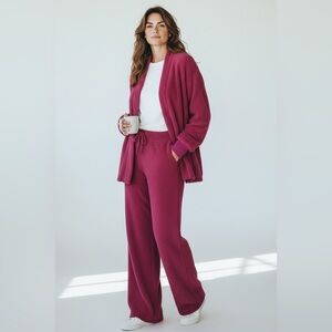 Miss Cosy Women’s 2-Piece Fuzzy Lounge Set Soft Knit Cardigan & Wide Leg Pants